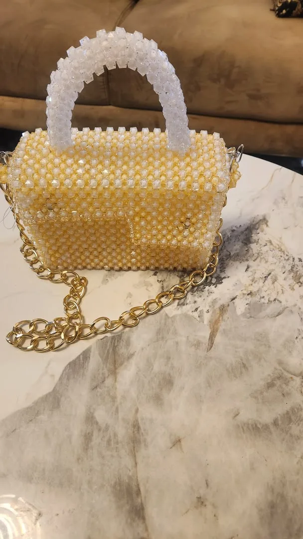 Cream Beaded Box Bag