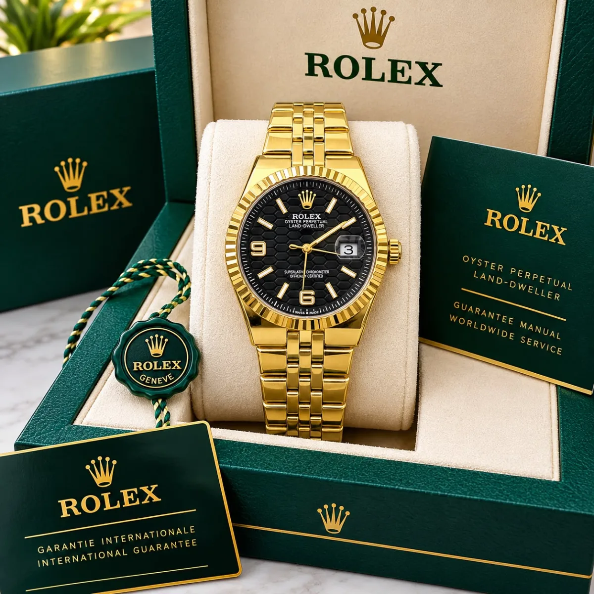 Gold Classic Watch, Black Dial
