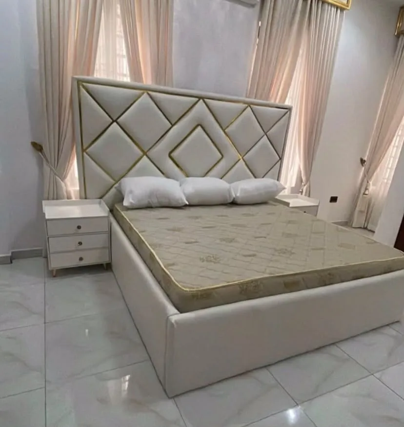 Upholstered Diamond-Tufted Bed with Nightstands