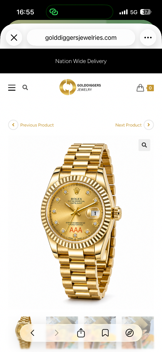 Men Rolex watch with gold face