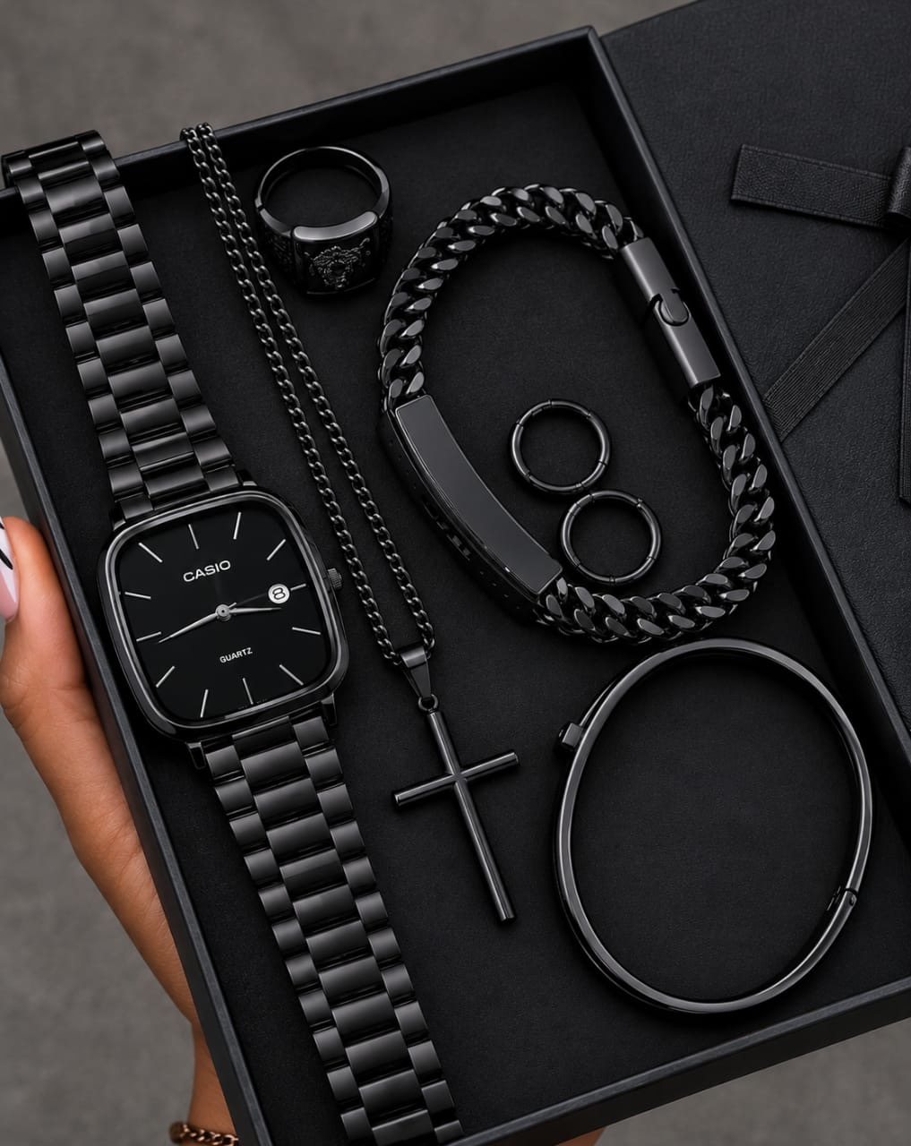 Black color Casio watch set come with box